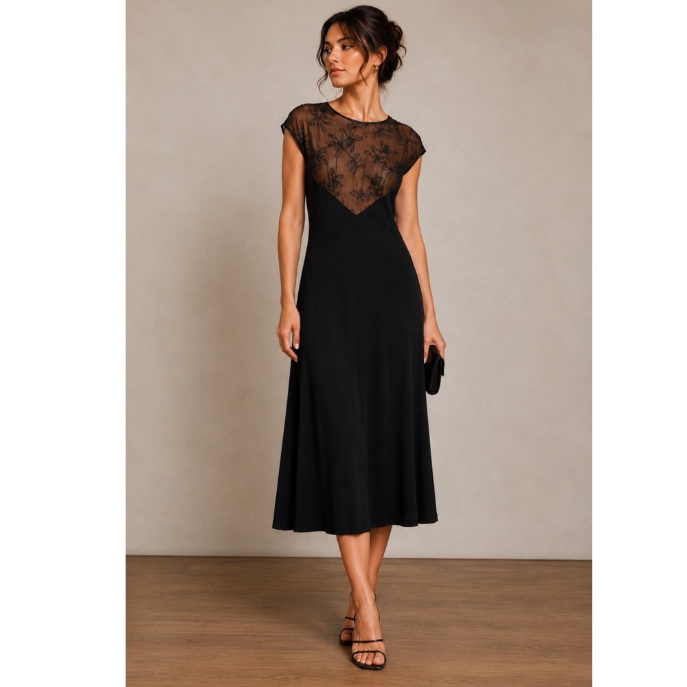 VINTAGE 90s JEFFREY & DARA EVENINGS Beaded TOM BARRA Black MIDI Dress WOMEN 6